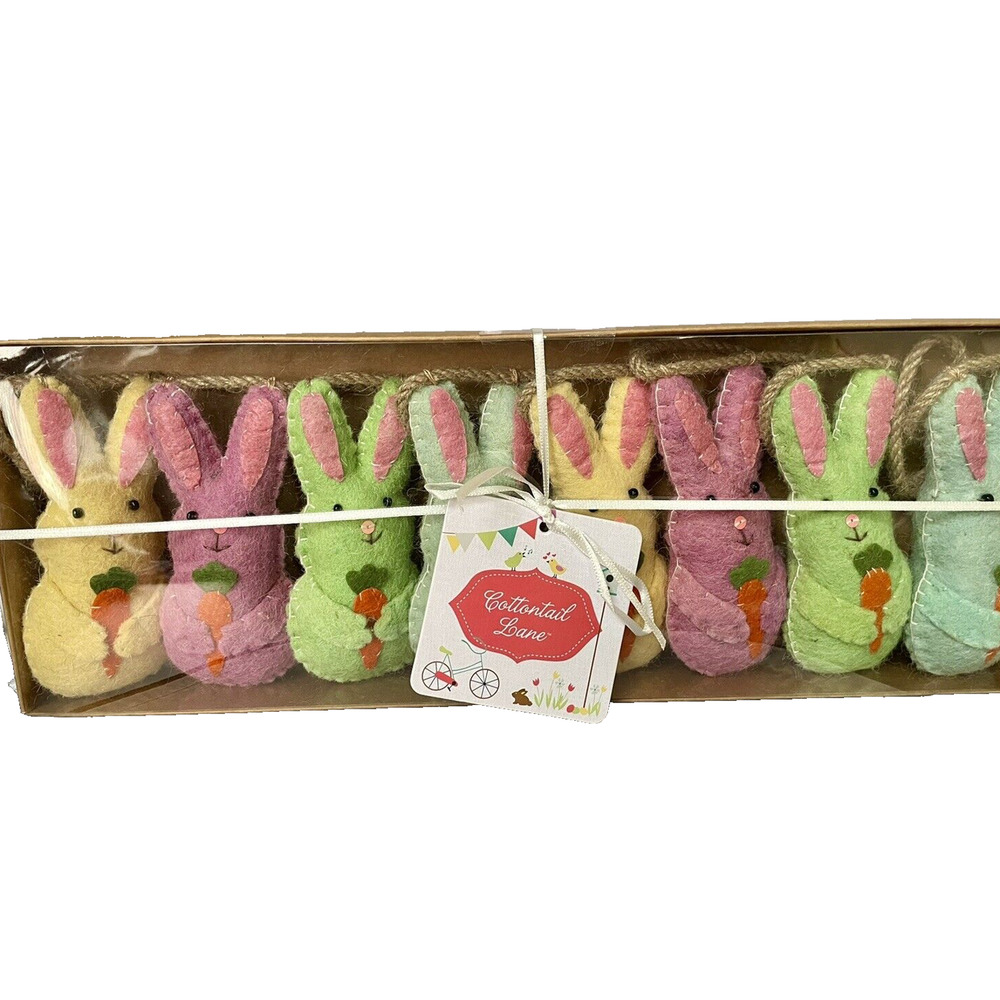 COTTONTAIL LANE 6ft Felt Pastel Easter Bunny Rabbit & Carrots Spring Garland NEW